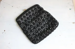 Vintage 1950s Black Beaded Clutch Purse Evening Bag Made In Hong Kong