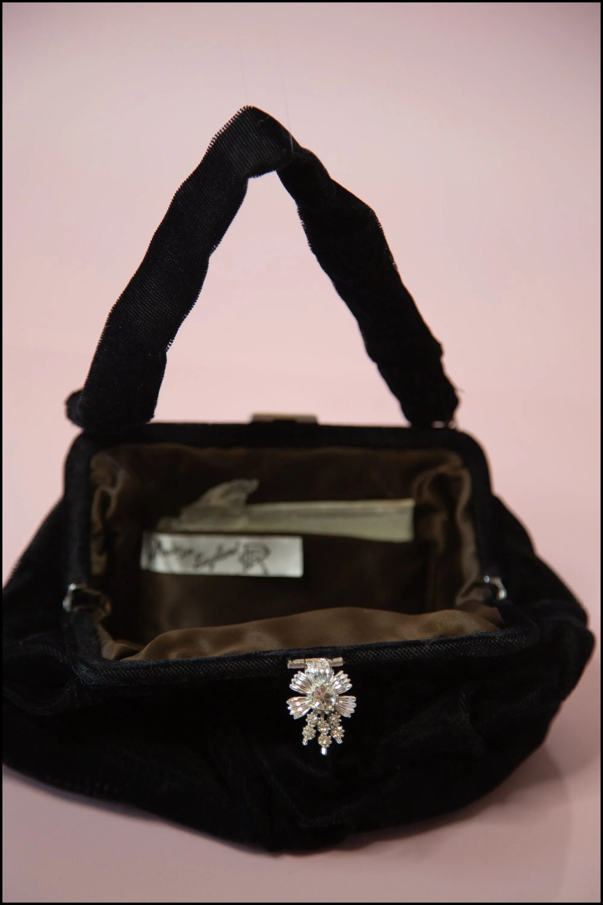 Vintage 1950s Black Velvet Evening Bag