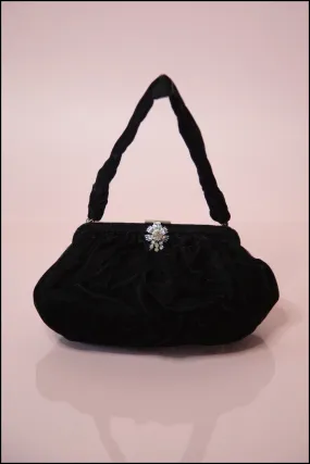 Vintage 1950s Black Velvet Evening Bag