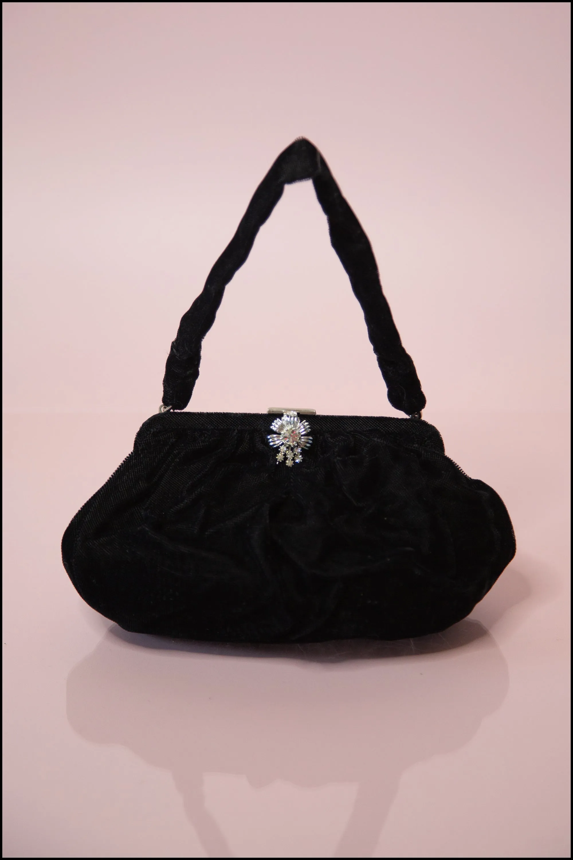 Vintage 1950s Black Velvet Evening Bag