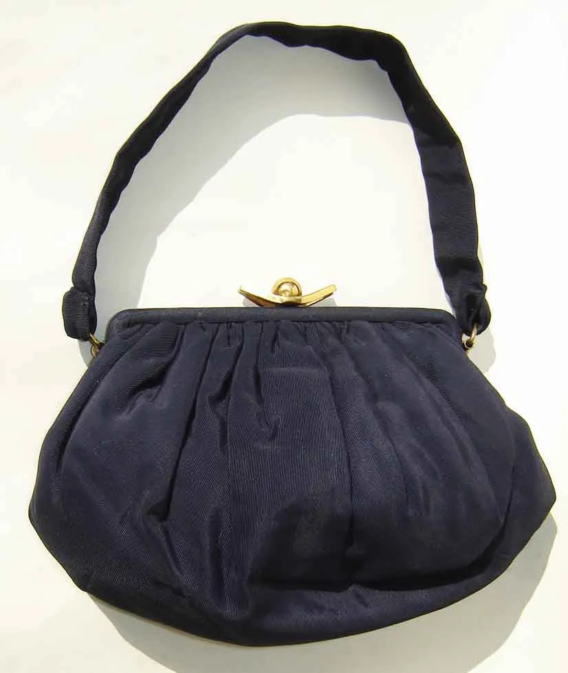 Vintage 30s Handbag Navy Blue Faille Purse