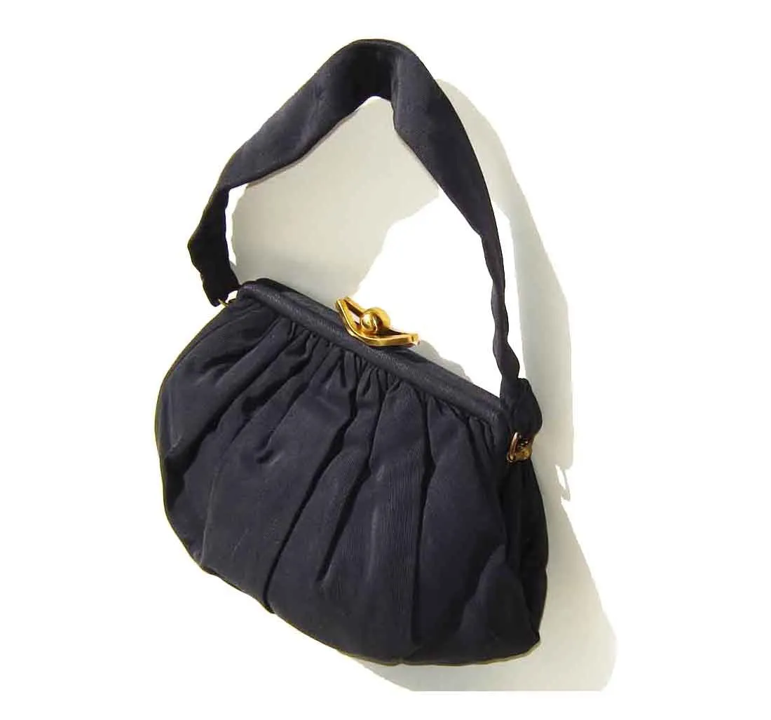 Vintage 30s Handbag Navy Blue Faille Purse