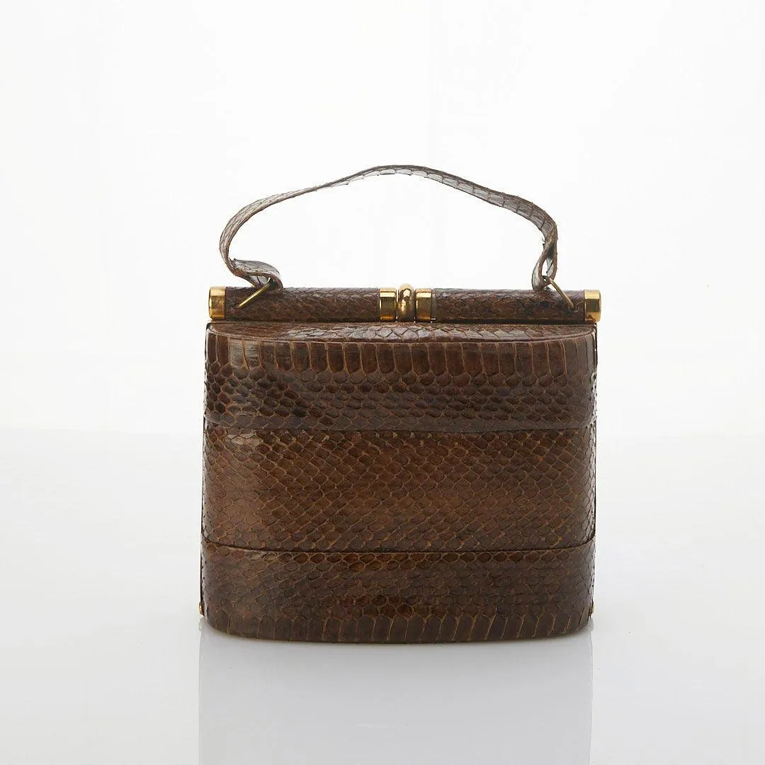 Vintage Leather Brown Snakeskin Handbag