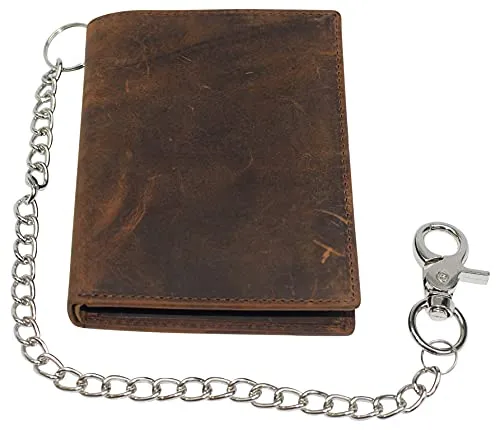 Vintage Leather RFID Blocking Hipster Bifold Biker Long Chain Men's Wallet