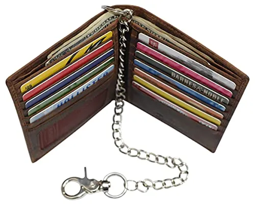 Vintage Leather RFID Blocking Hipster Bifold Biker Long Chain Men's Wallet