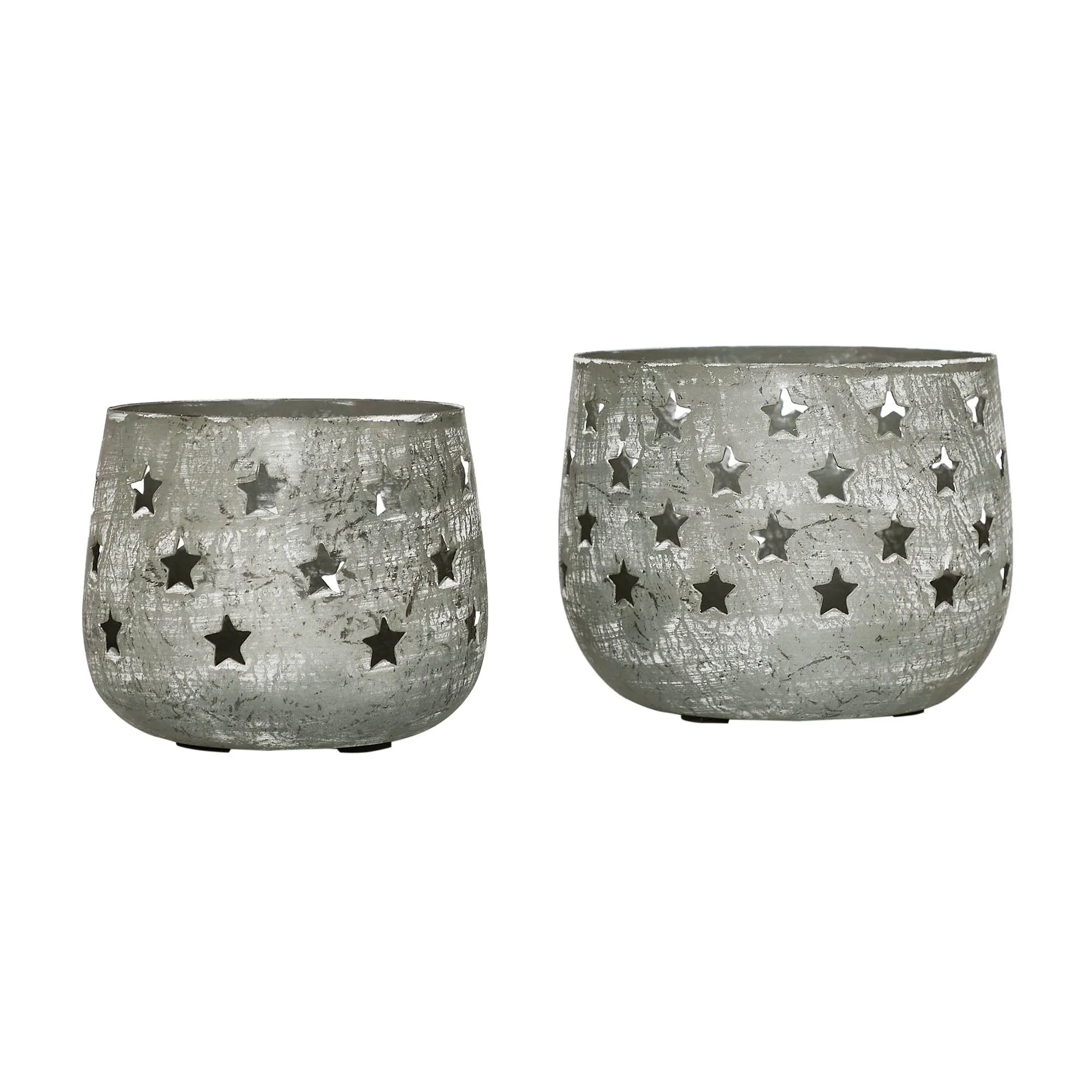 Votive Candle Holder Stars Antique Grey Set of 2