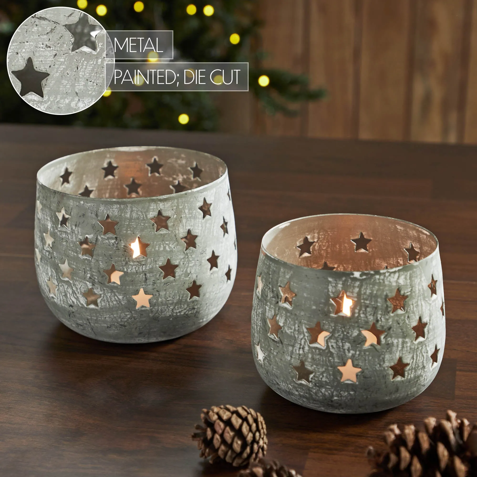 Votive Candle Holder Stars Antique Grey Set of 2