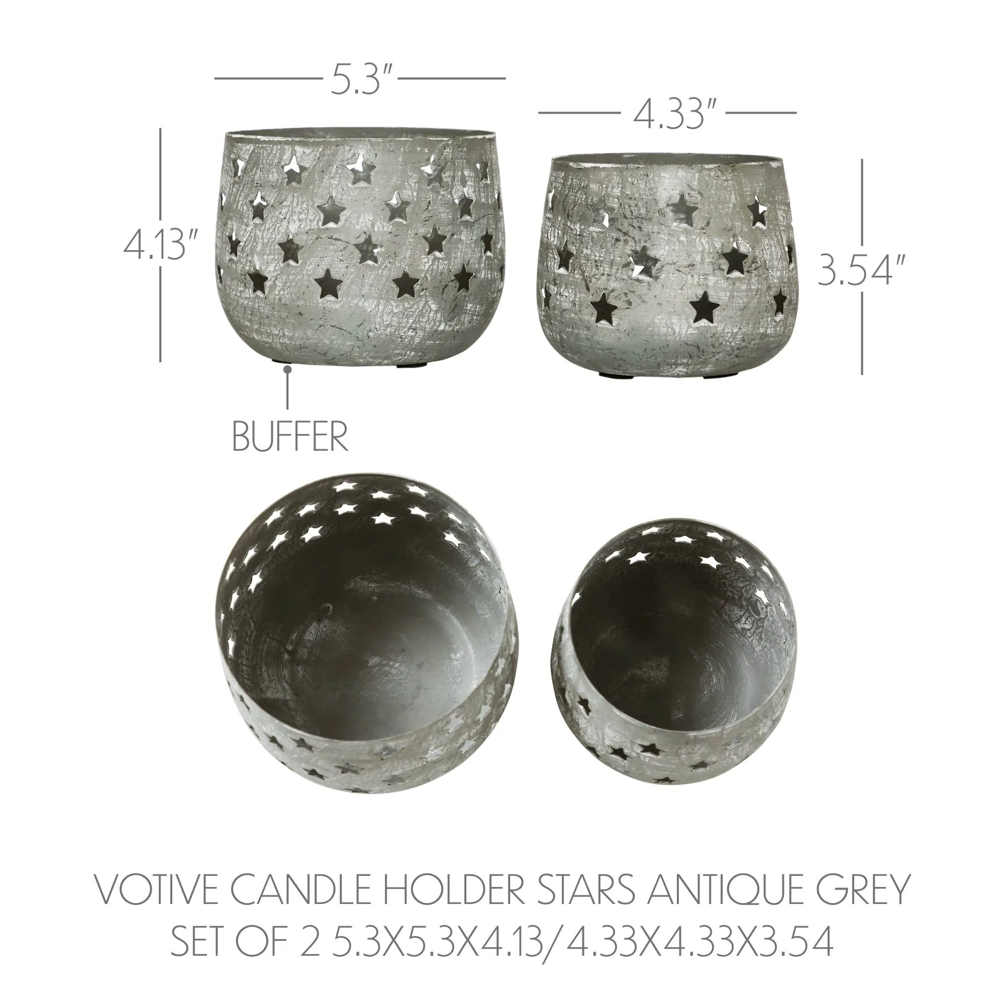 Votive Candle Holder Stars Antique Grey Set of 2