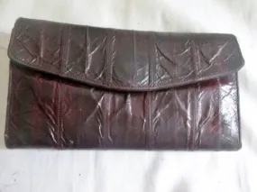 Vtg EEL Leather Wallet Organizer Photo Holder Change Purse BURGUNDY RED BROWN