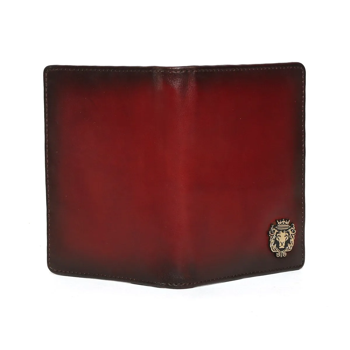 Wine Two Fold Passport Holder in Leather with card and wallet slots