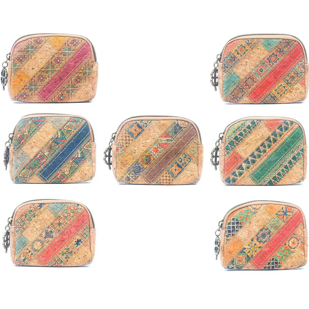 Women's Cork Coin Purse with Patchwork Print BAGF-092-MIX-7（7units）