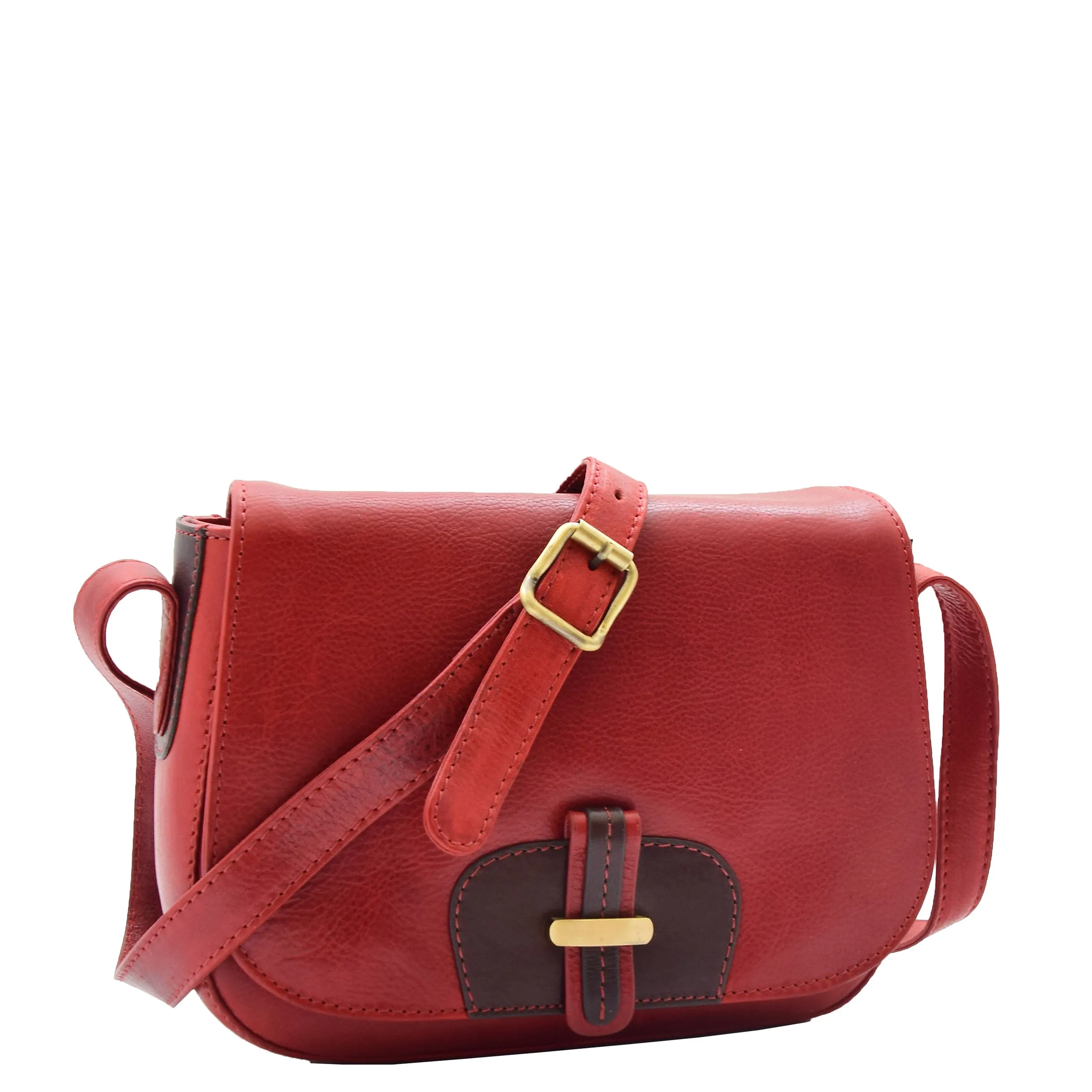 Womens Real Leather Crossbody Bag Classic Messenger Organiser Luna Bordo