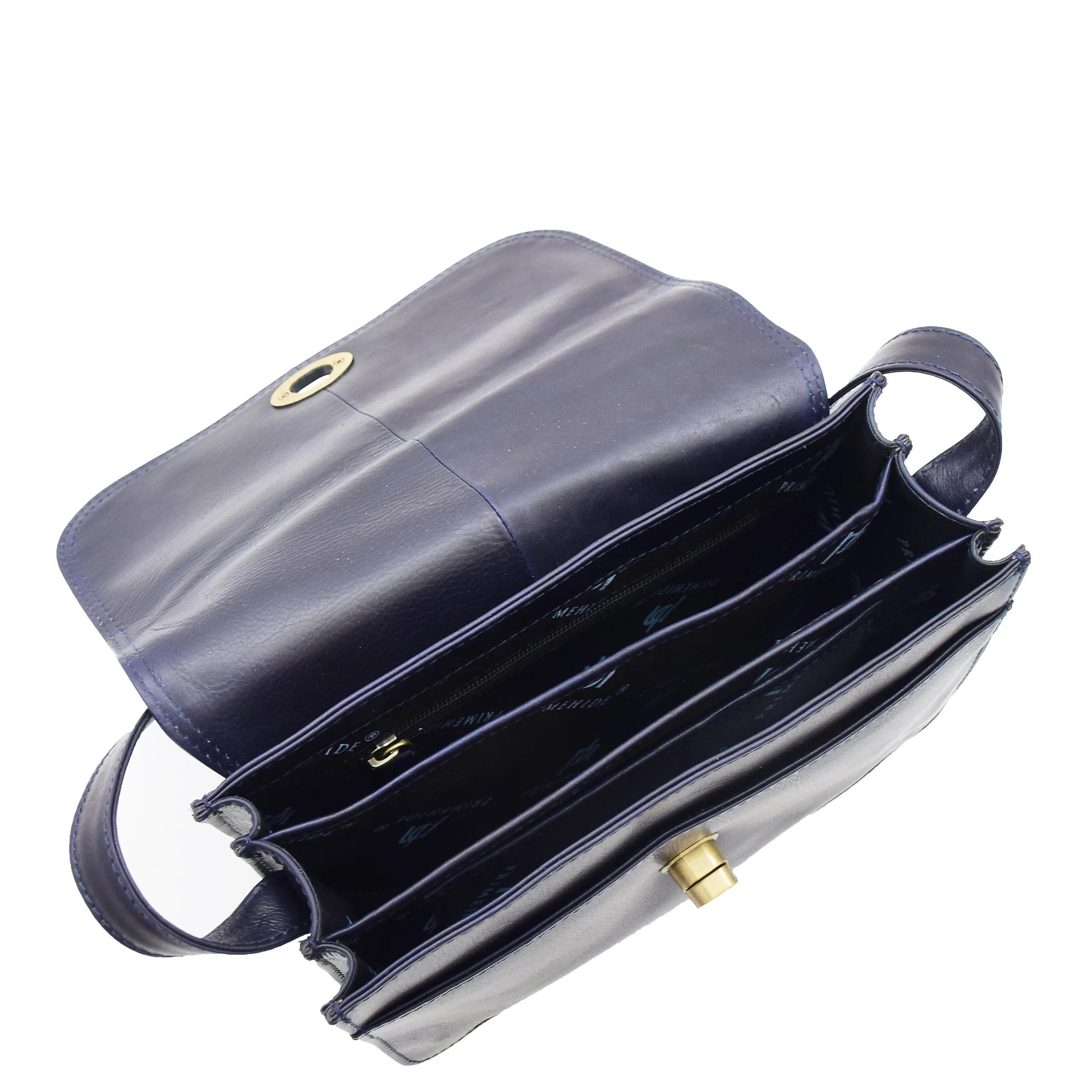 Womens Real Leather Crossbody Bag Messenger Triple Gussets Organiser Nicole Navy