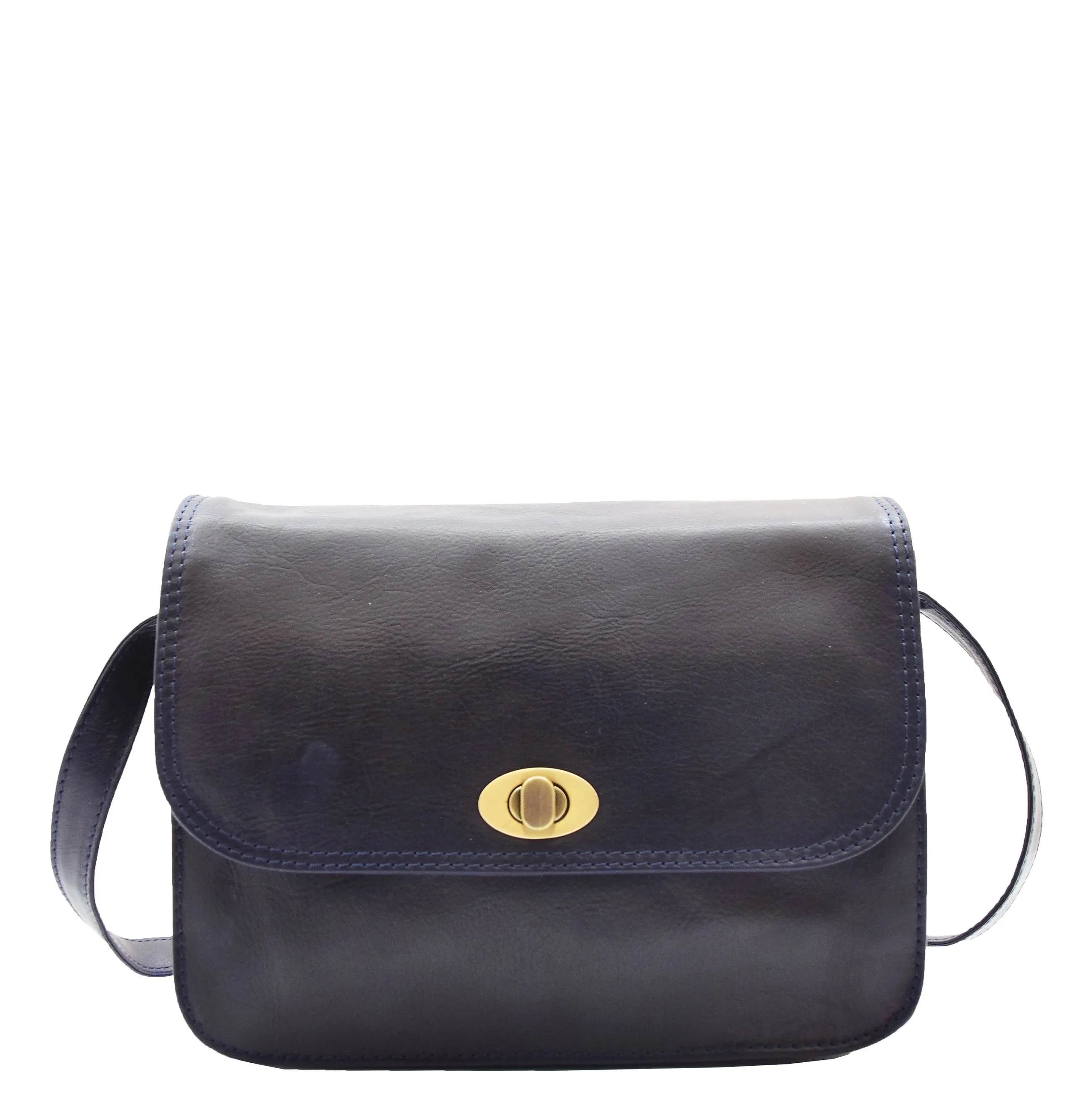 Womens Real Leather Crossbody Bag Messenger Triple Gussets Organiser Nicole Navy