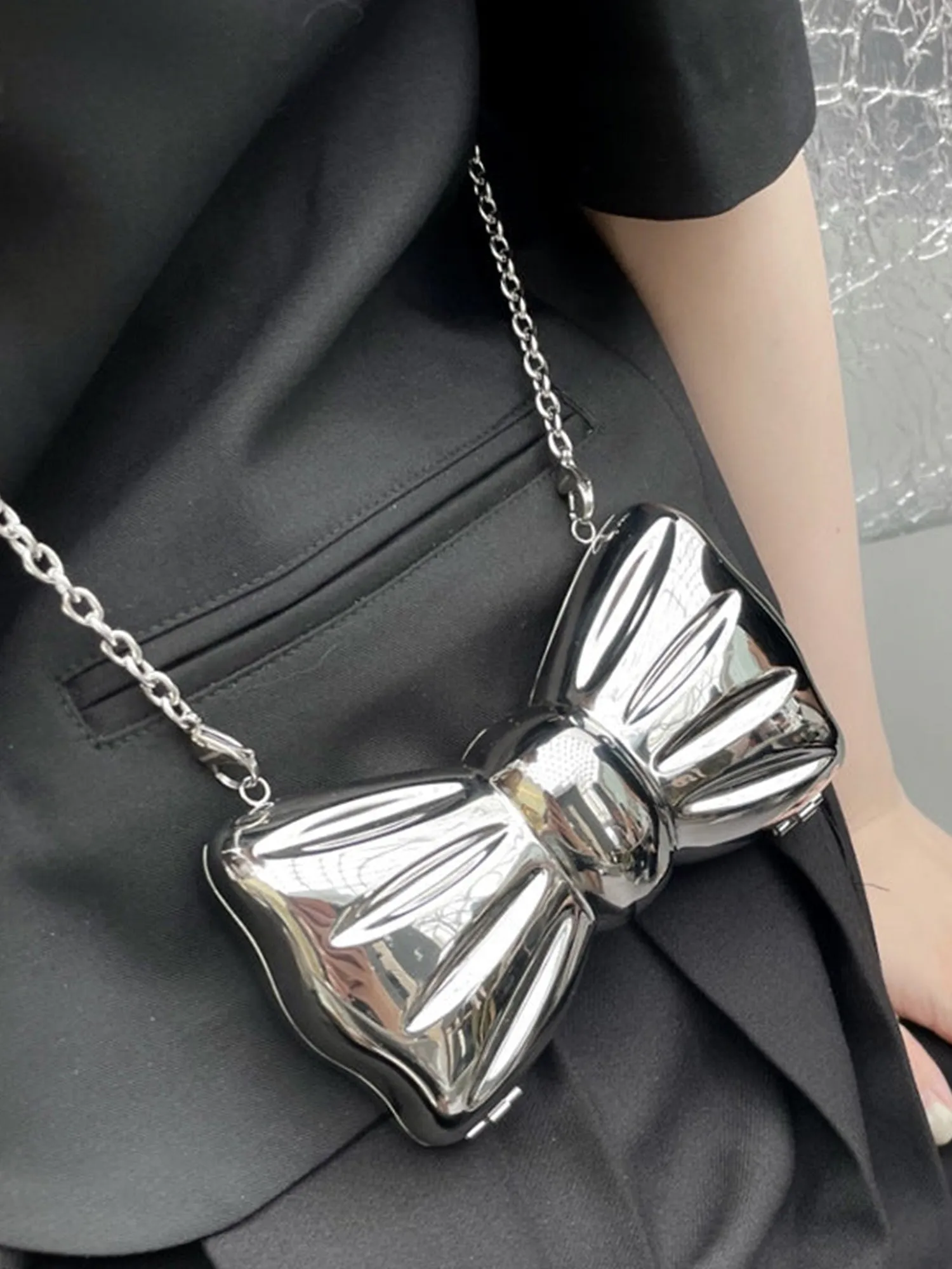 Women¡¯s Silver Bow Clutch Mini Evening Bags