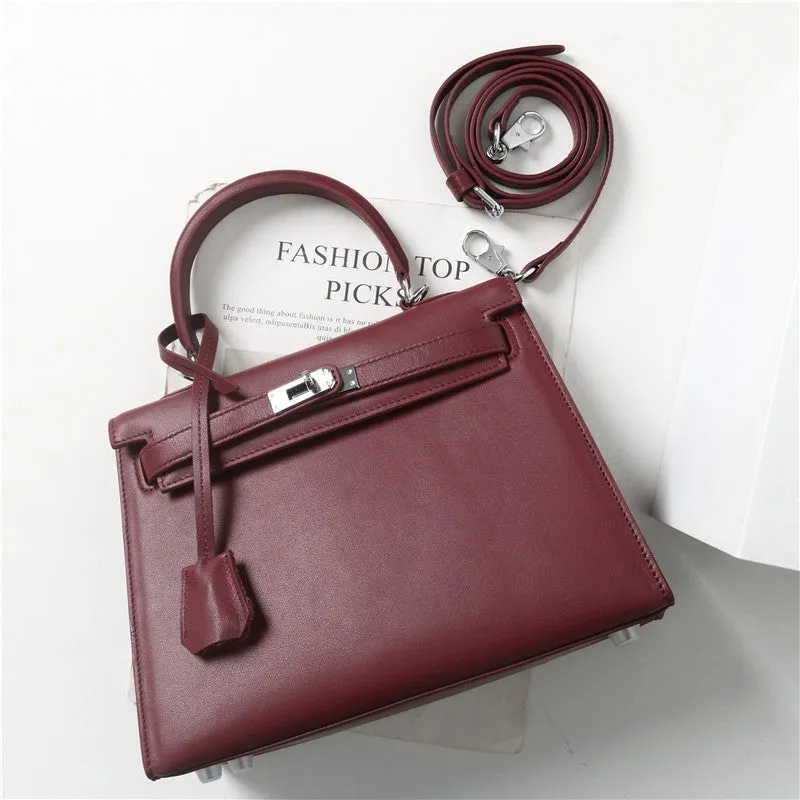 Womens Swift Leather Padlock Top Handle Cross Body  Bag