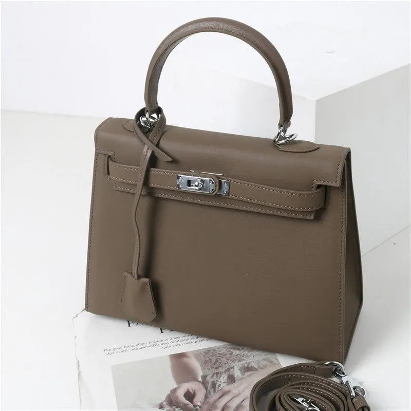 Womens Swift Leather Padlock Top Handle Cross Body  Bag