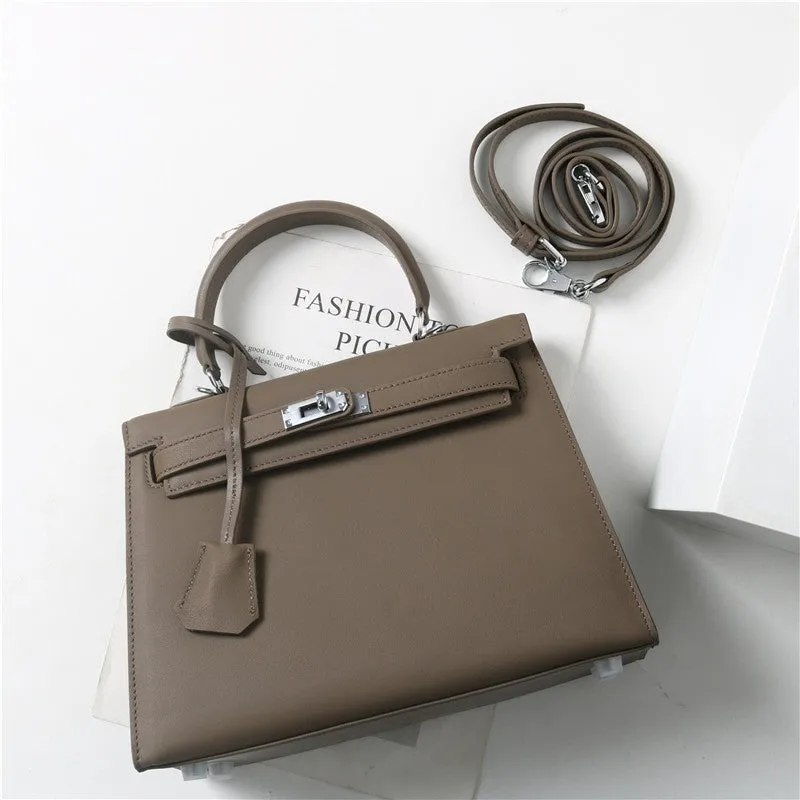 Womens Swift Leather Padlock Top Handle Cross Body  Bag