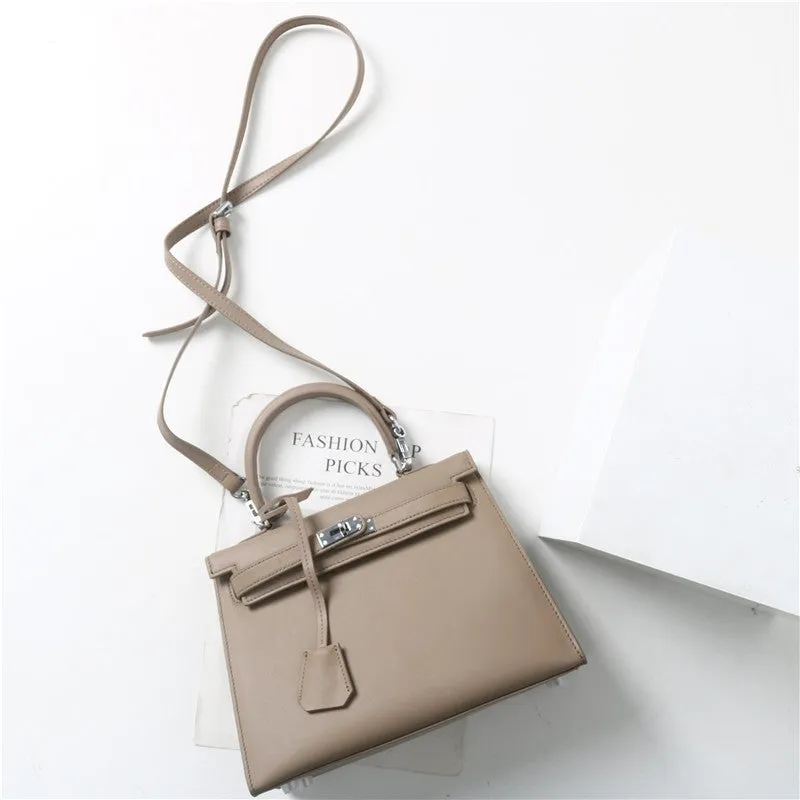 Womens Swift Leather Padlock Top Handle Cross Body  Bag