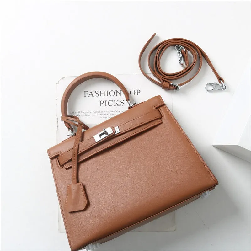 Womens Swift Leather Padlock Top Handle Cross Body  Bag