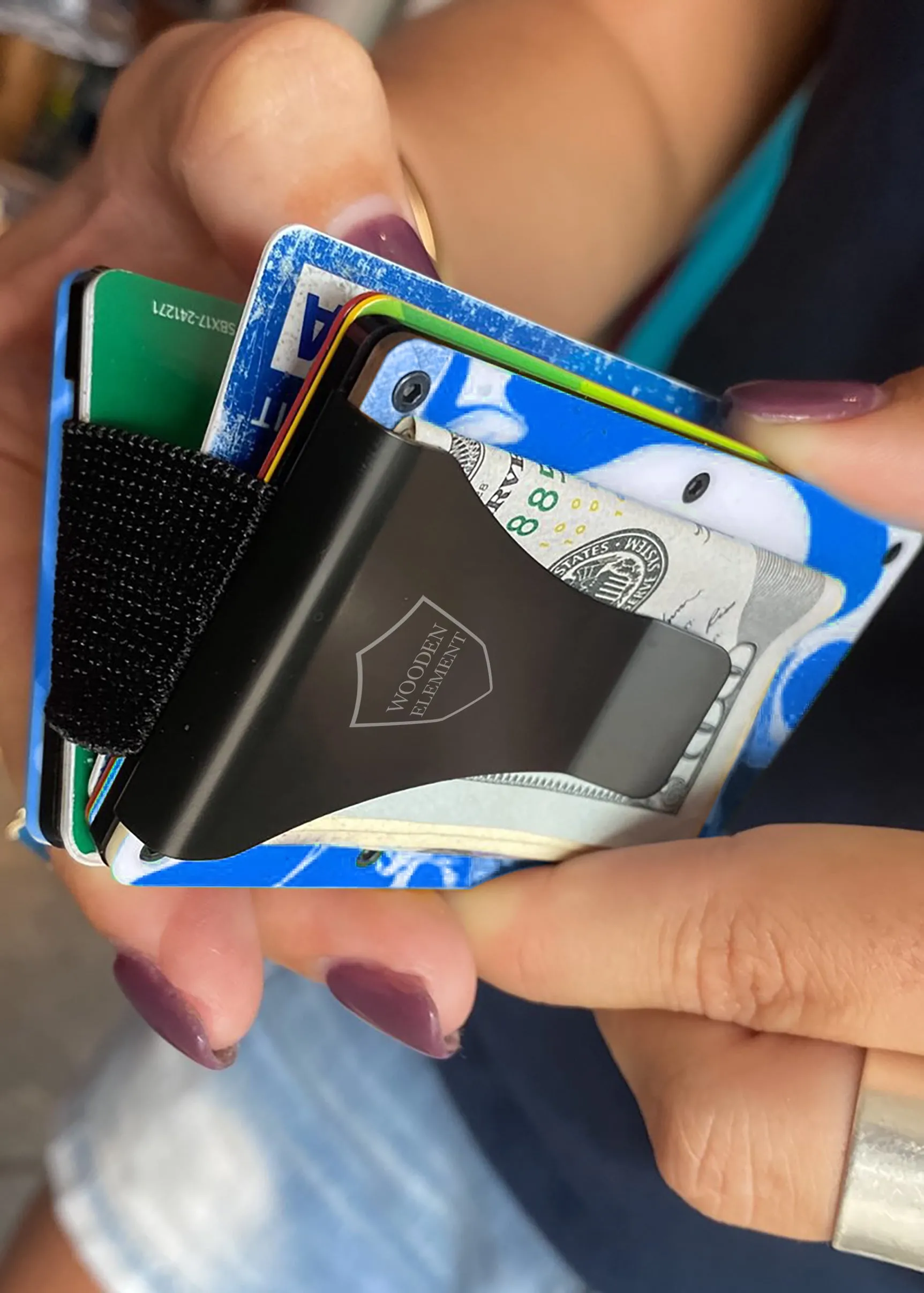 Wood and Resin Smart Wallet (Cyan)