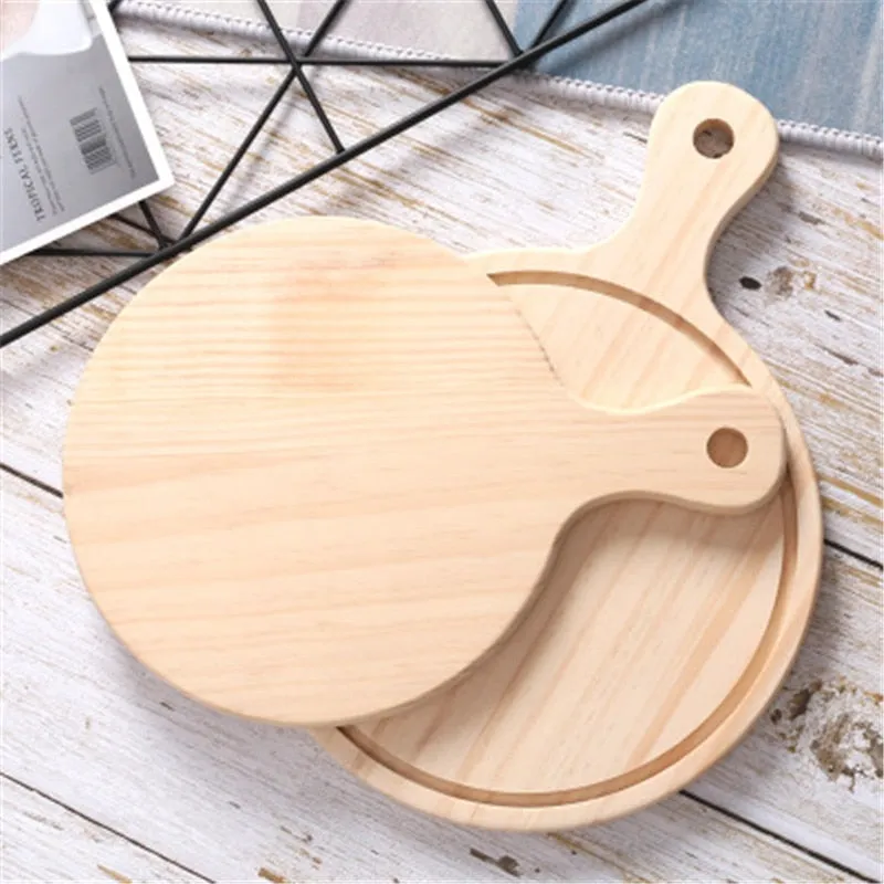 Wooden Pizza board Round with Hand Pizza Baking Tray Pizza Board