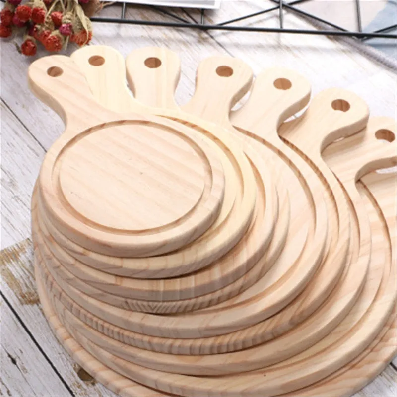 Wooden Pizza board Round with Hand Pizza Baking Tray Pizza Board