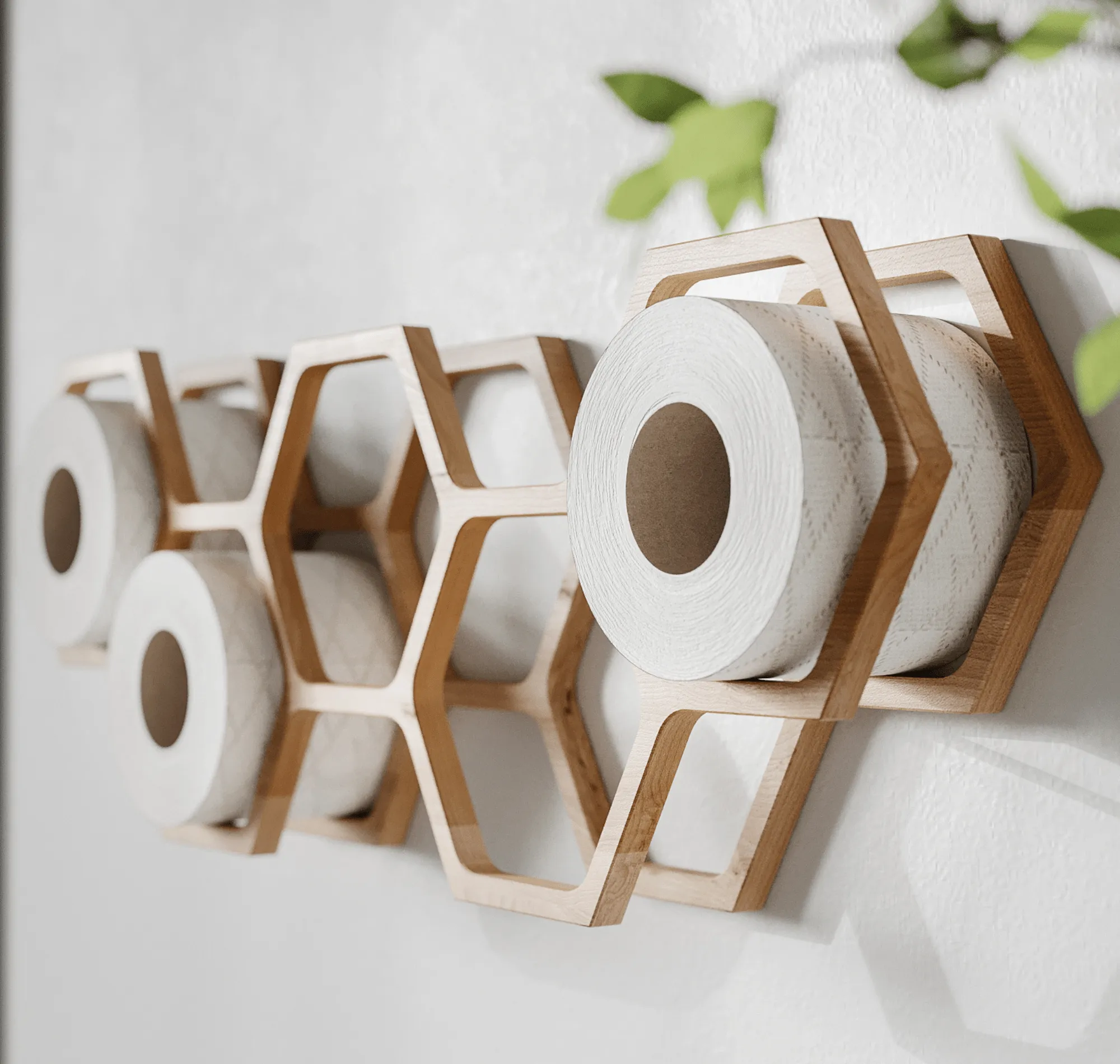 Wooden toilet paper shelf HONEYCOMB