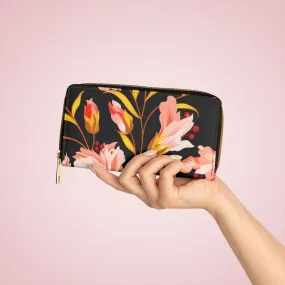 Wristlet Phone Wallet, Black and Pink Floral Style Purse