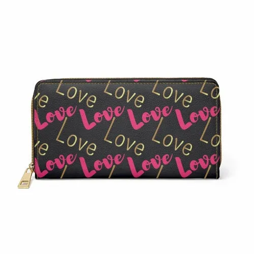 Wristlet Phone Wallet, Pink and Gold Love Graphic Purse