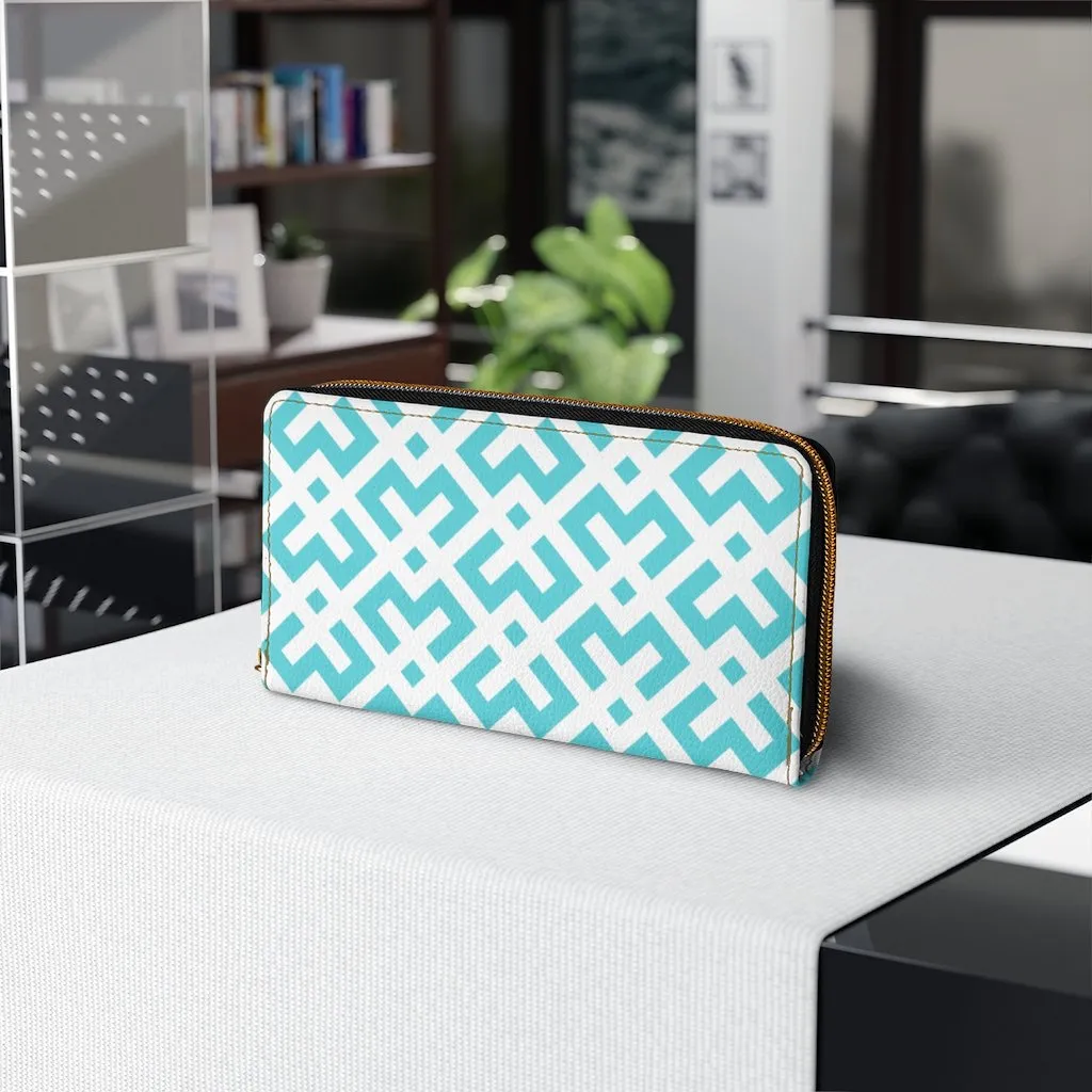 Wristlet Phone Wallet, White and Pastel Green Geometric Style Purse