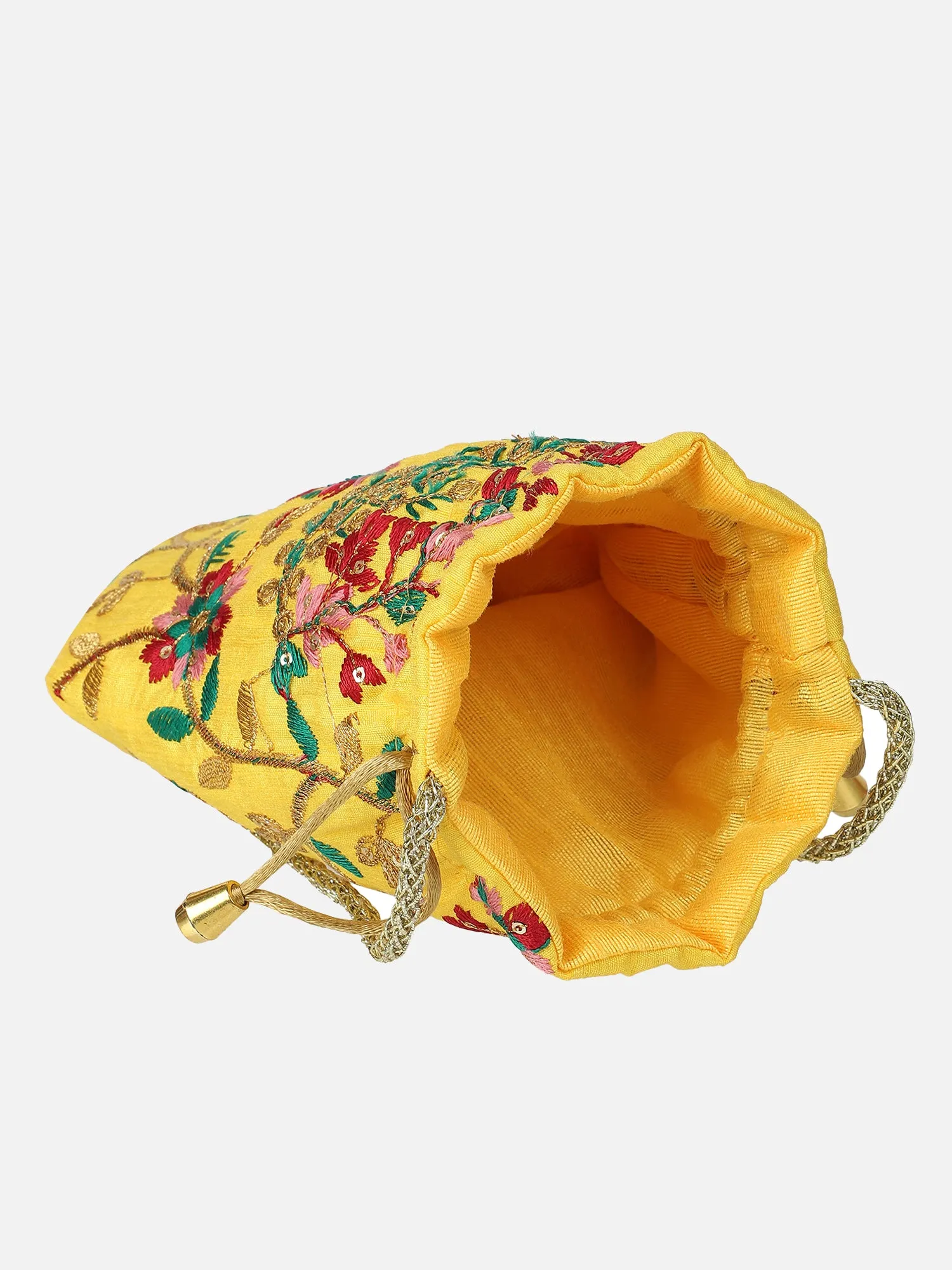 Yellow Embroidered Potli Bag