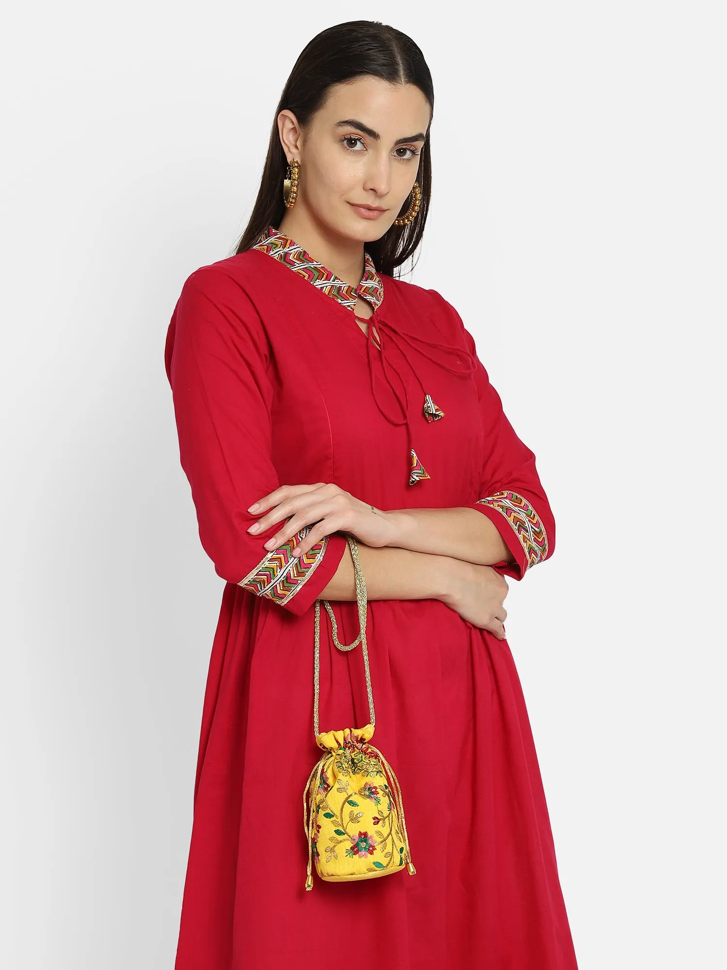 Yellow Embroidered Potli Bag