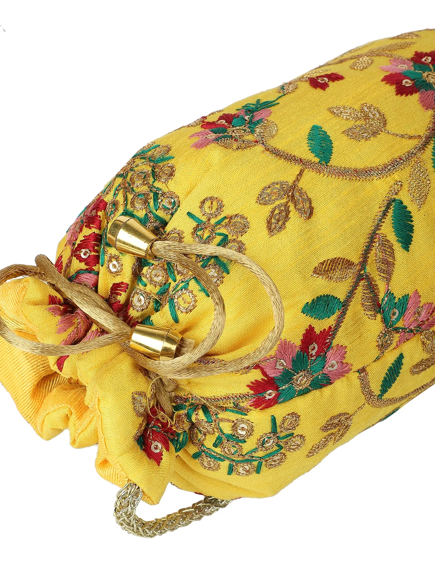 Yellow Embroidered Potli Bag