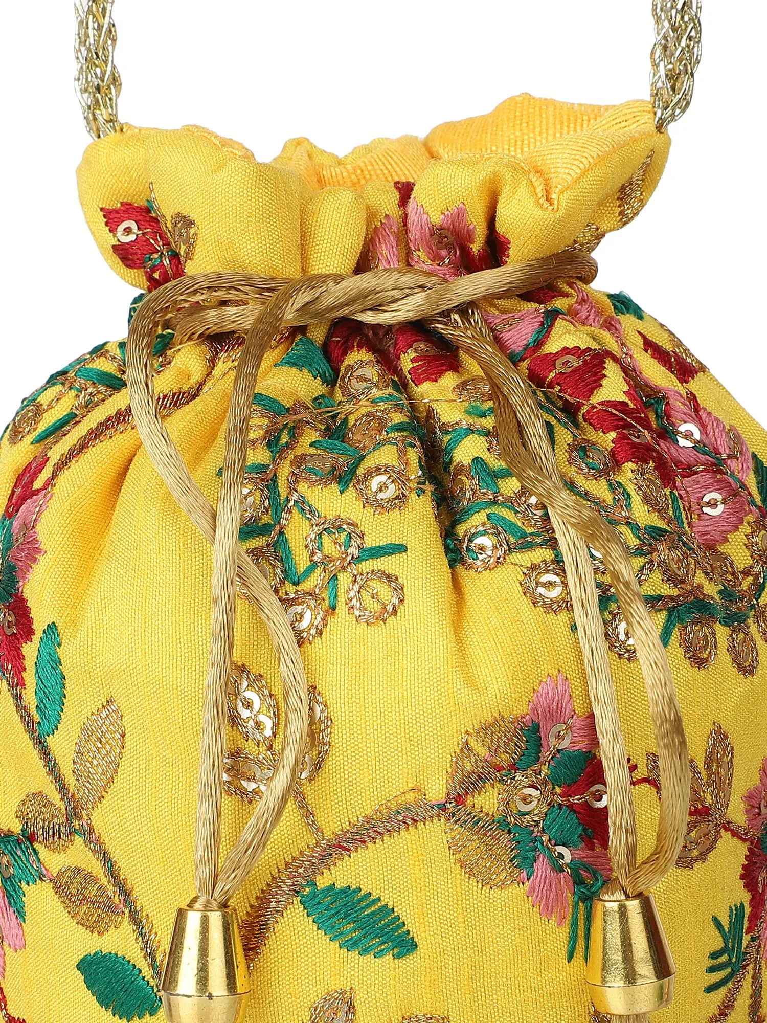 Yellow Embroidered Potli Bag