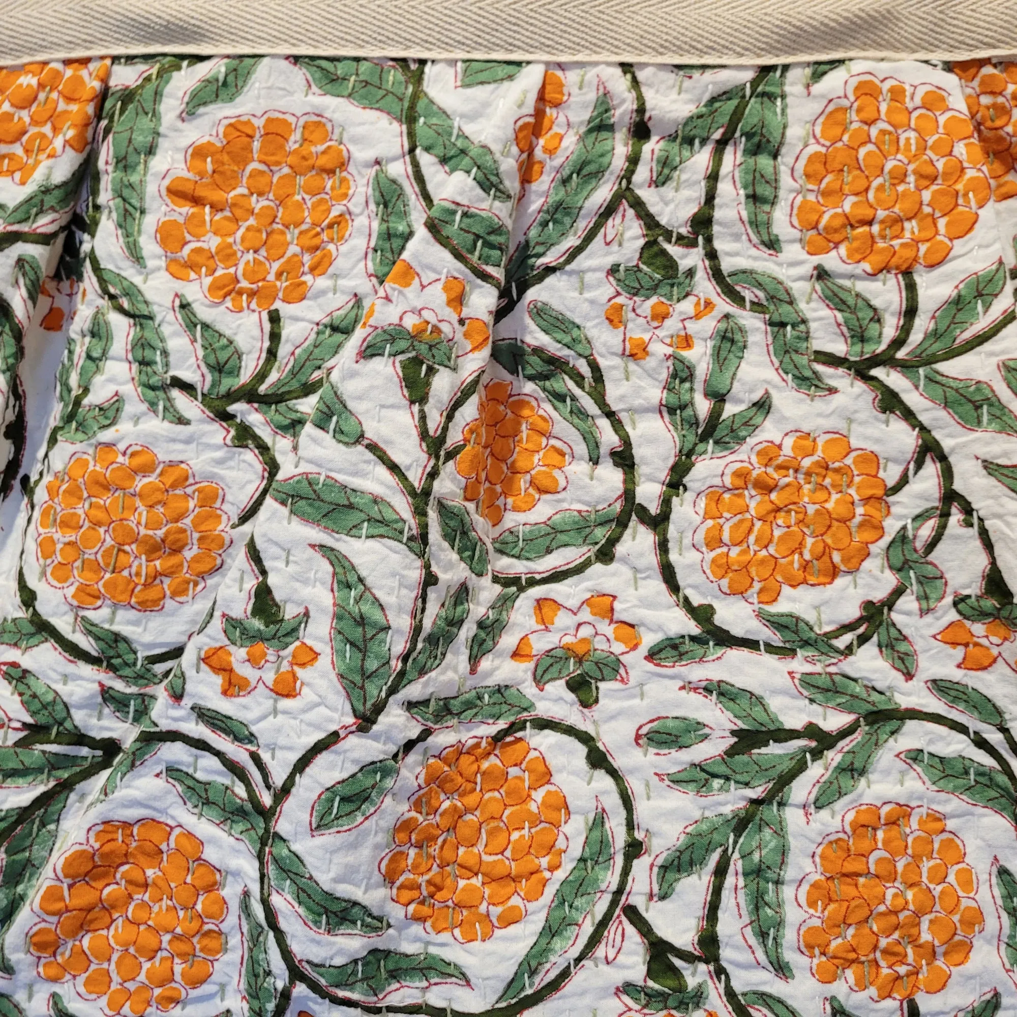 Yoga Mat Bag | Kantha Quilt Design | Orange Flowers on White