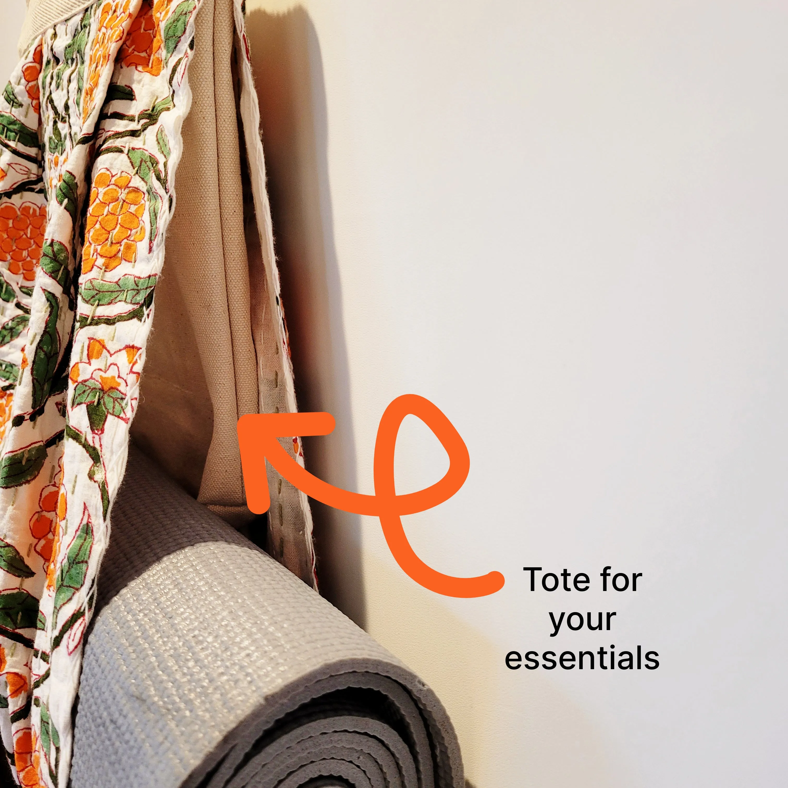 Yoga Mat Bag | Kantha Quilt Design | Orange Flowers on White