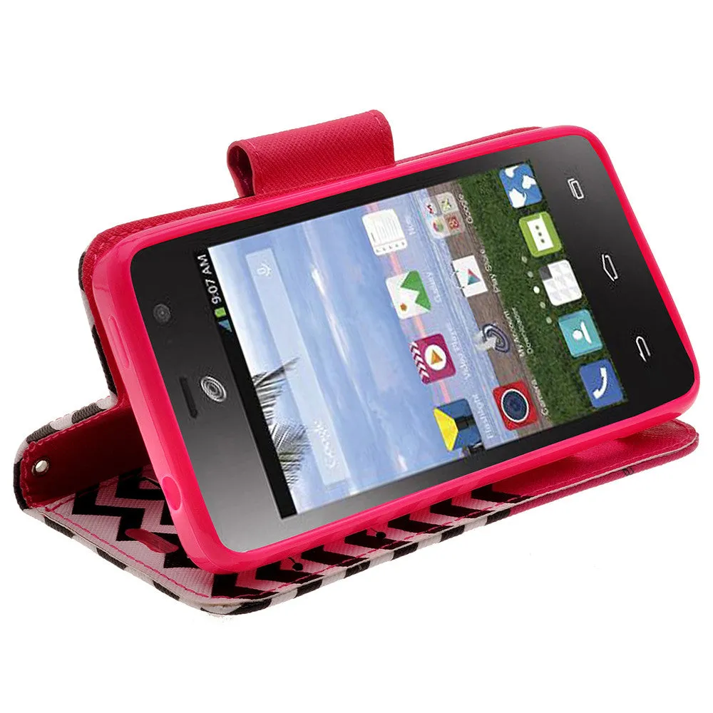 ZTE Zephyr Case, Wrist Strap Magnetic Fold[Kickstand] Pu Leather Wallet Case with ID & Credit Card Slots for ZTE Zephyr - Hot Pink Anchor